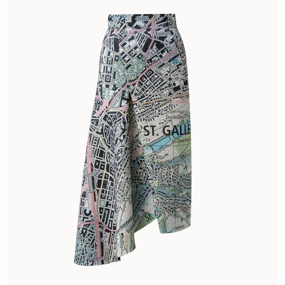 Akris Techno Neoprene Map Print Midi Skirt Asymmetric St Gallen City Green 8